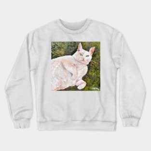 White Cat on Grass Crewneck Sweatshirt